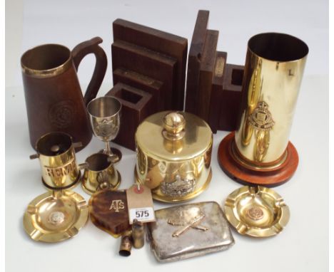 Collection of various pieces of trench art and other related military items to include : shell case, cigarette lighter, cigar