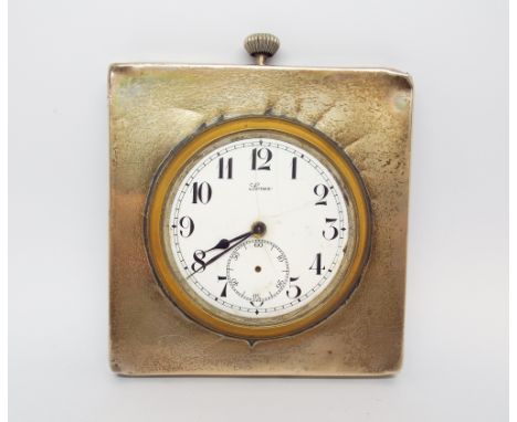 Edwardian vintage travel clock in a square silver frame 7cms square 