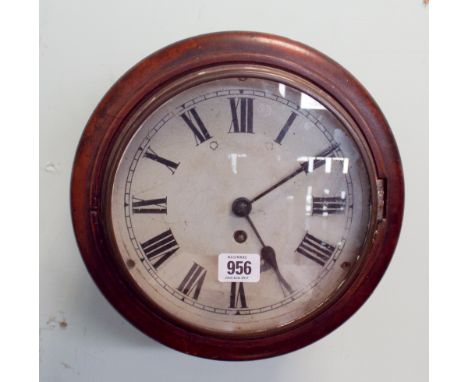 Circular Victorian school type wall clock with white painted dial, 10.5" diameter overall 