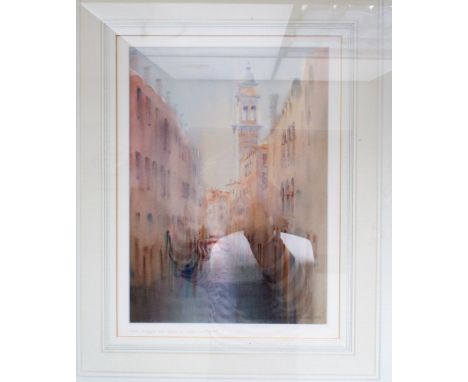 Watercolour of San Giorgio Venice in the evening light, dated 1991 together with a modern watercolour by Edward Vine of seasc