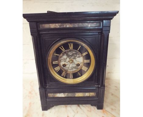 Late Victorian striking mantel clock in black and coloured marble case 