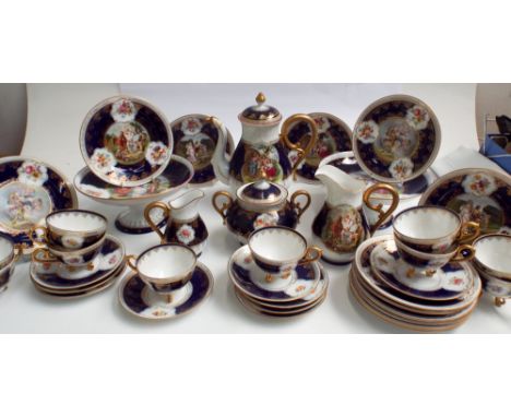 Vienna coffee service c. 1900 transfer printed with classical pastoral scenes 37 pieces in all to include coffee pot, sugar p