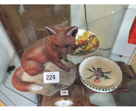 Poole Pottery fox ornament, small dish and a decorative plate 