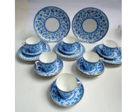 Royal Crown Derby tea service decorated in delicate blue with gilt borders bearing the kite mark for 1883, 26 pieces in all 