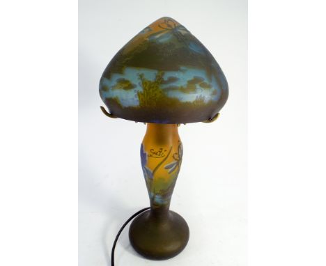 A cameo glass etched lamp base in the Galle style height 38cms 