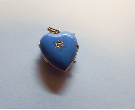 Victorian heart shaped turquoise blue enamel heart shaped pendant locket, the centre set with a seed pearl