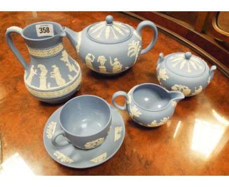 Wedgwood Jasperware tea service -  teapot, water jug, cream jug, sugar bowl and cup & saucer 