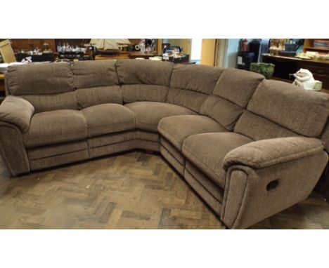 Nearly new corner sofa 5 seater, both ends reclining in a brown chenille fabric 