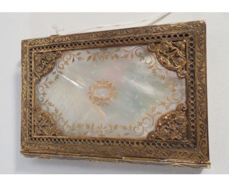 A Victorian gilt metal and Mother of Pearl aide memoir note book 