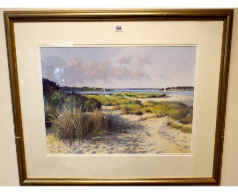 Large modern painting 'In to Poole Harbour' acrylic by Edward Vine, framed and glazed, ex Peter Hedley Gallery Wareham, image