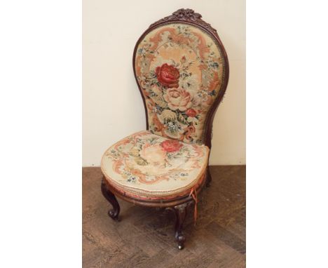 Victorian walnut framed occasional chair standing on cabriole legs with floral tapestry upholstered seat and back 