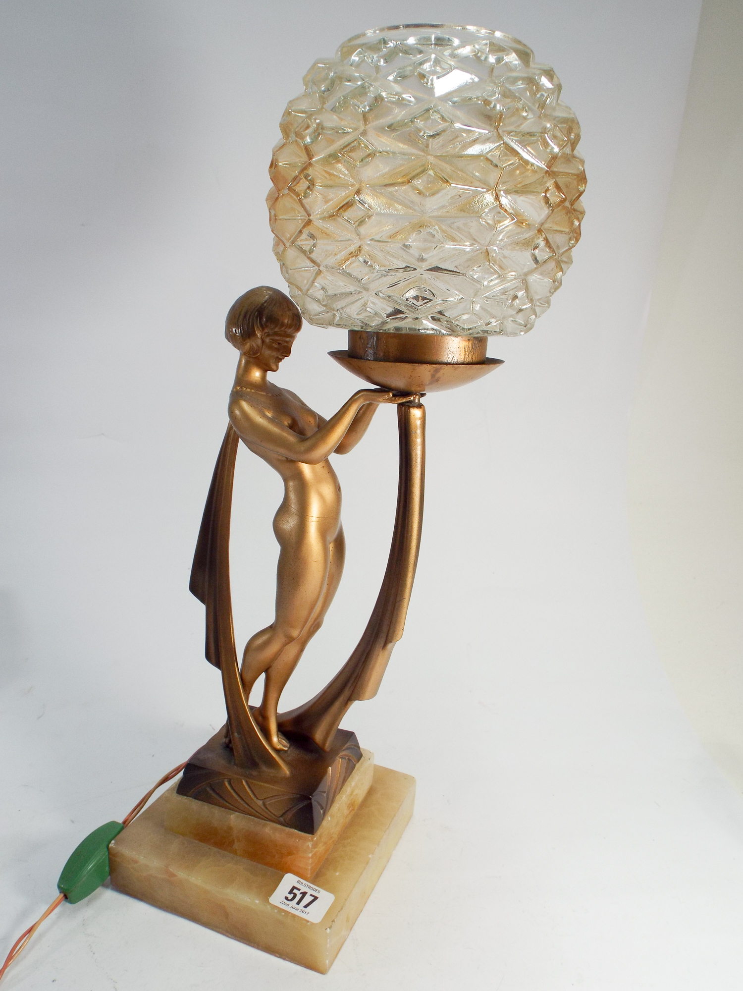 Art Deco painted spelter lady figure lamp base with signature Limousin