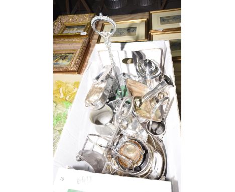 A collection of silver plated items Including coffee pot, openwork baskets, wine bottle holders, pewter tankard, chamber stic