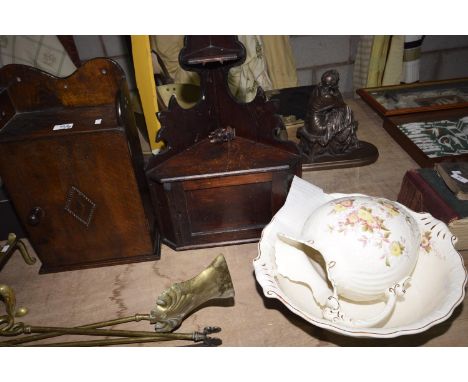 An Ecclesiastical oak Tabernacle with beaded diamond to front.Along with a mahogany corner cupboard and a ceramic wash bowl a