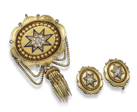 A Victorian diamond-set brooch pendant, centred with an eight-pointed star set with an old cushion-cut diamond within a surro