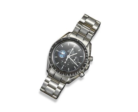 A stainless steel Omega Speedmaster Professional Snoopy Award wristwatch, the signed black enamel dial with chronograph recor