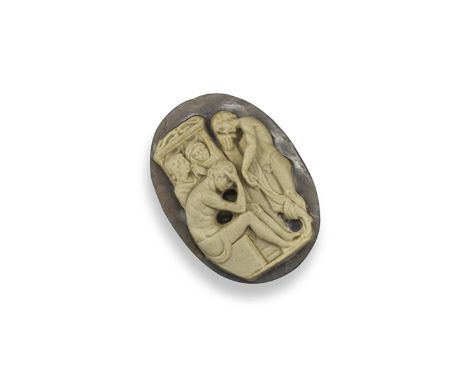 An 18th century well detailed carved hardstone cameo circa 1800, depicting the seated Achilles mourning his friend Patroclus,