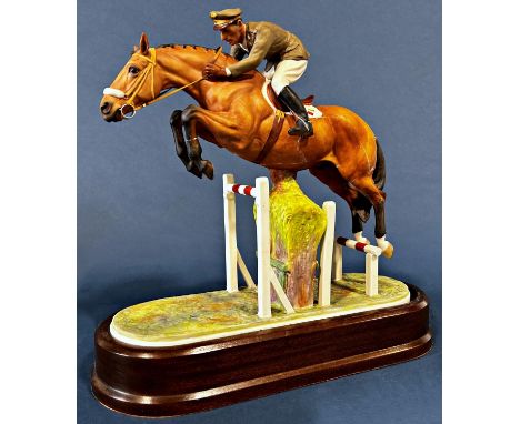 A Royal Worcester figure of General Raimondo D'Inezo, on horseback jumping a hurdle (af) 