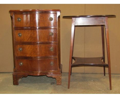 A small reproduction Georgian style four drawer serpentine front chest, 50cm wide x 38cm deep x 75cm high, together with a fu