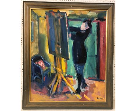 Anthony Hodge (1948-2009) - Artist at Her Easel, oil on canvas, signed lower right, 92 x 76 cm, framed 