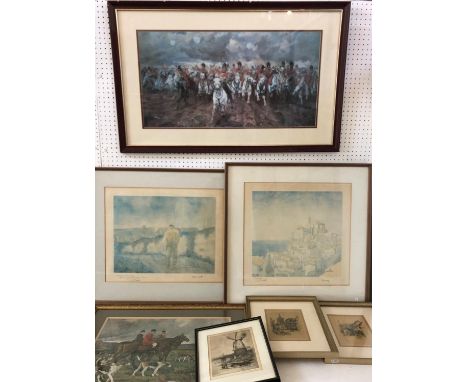 Seven Works: Helena Gleichen (1873-1947) - 'Lady Barbara Smith and the Croome Hunt' signed print; After Elizabeth Thompson - 