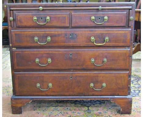 Early Georgian walnut chest of three long and two short drawers, together with a slide, the caddy top quarter veneered, with 