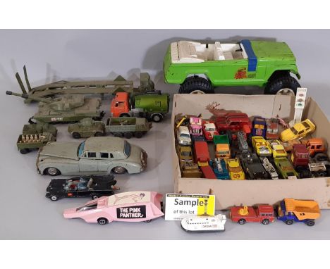 Mixed collection of model vehicles including Dinky military vehicles, Tonka truck, cars by Corgi, Matchbox etc, all unboxed a