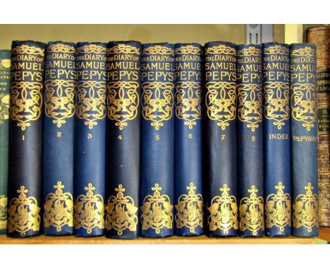 The Diary of Samuel Pepys, published George Bell & Sons 1902, blue cloth binding with gilding detail (8 volumes plus index pl