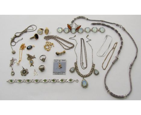 Collection of silver and costume jewellery to include a long Eastern silver chain necklace (one 'S' link vacant), 800 silver 