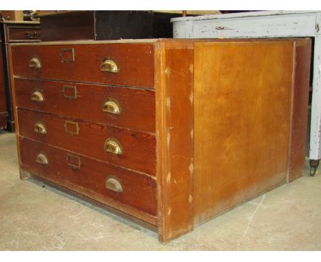 Vintage plan chest of four long drawers (incomplete lower half section) 93cm W x 91 D x 61 H 