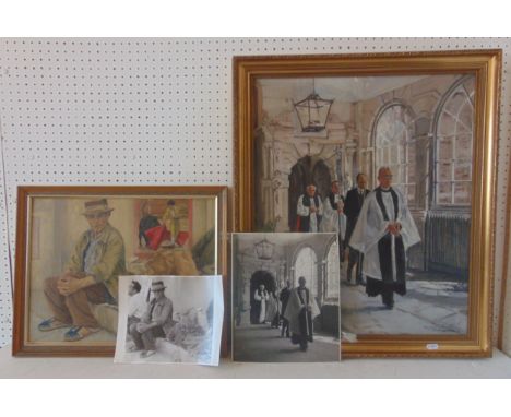 Ursula Bradley (20th Century) - Two oil paintings: The Archbishop of Canterbury at Charterhouse, oil on canvas board, signed 