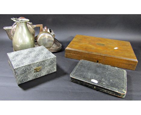 A mixed selection of silver plated table ware, including an Art Deco three piece tea service, a canteen of fish knives and fo