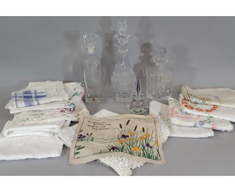 Mixed lot comprising 10 good quality square vintage table cloths including 5 with colourful hand embroidery, 3 with Iris croc