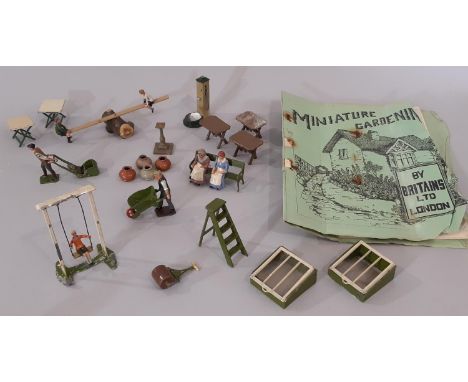 Collection of pre WW2 figures and models from 'The Miniature Garden Series' by Britain's  including boy on swing, children on