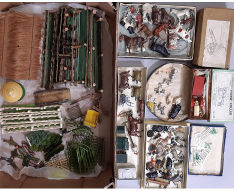 Large quantity of pre WW2 pieces from Britains Model Home Farm and Zoo including various animals and poultry, small pens, tro