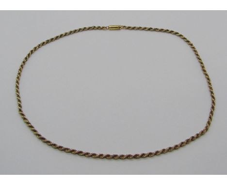 Yellow metal rope twist chain necklace, 15.7g 