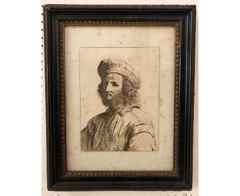 Domenico Maria Bonavera (c.1630-1731) After Guercino - Bust of a Man Wearing a Hat and Chain, etching in brown ink, inscribed