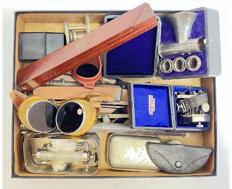 A group of vintage tools and medical equipment including syringes, goggles, Clinitest urine sugar detection kit etc...&nbsp;
