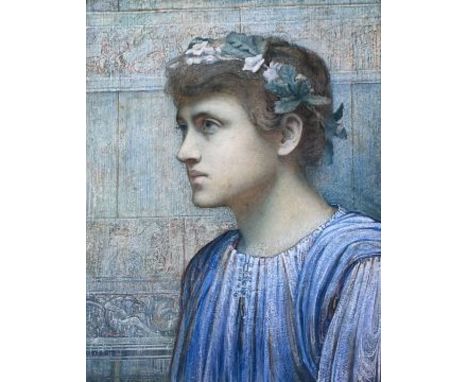 Thomas Sutton Lones (British, 1866-1934), Portrait of a Boy Wearing a Floral Wreath, signed lower left, pastel, framed. (46cm