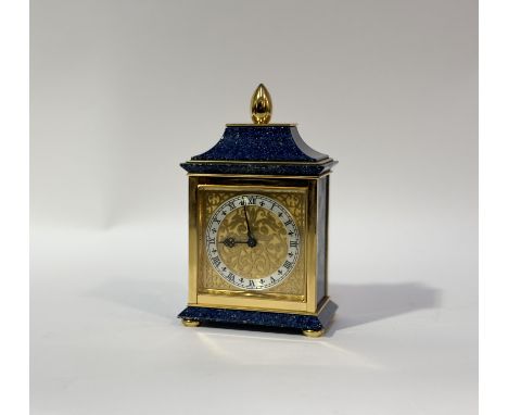 A 20thc Mappin and Webb Luxor movement Swiss brass mantle clock with roman numeral chapter ring and faux lapis lazuli decorat