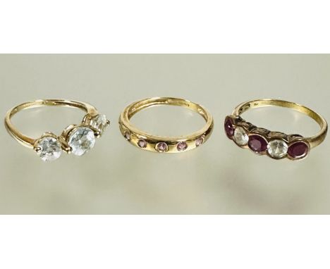 A collection of three 9ct gold gem set rings M/O 5.9g (3)