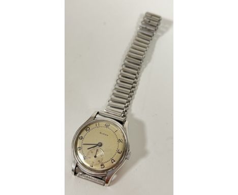 A vintage gents Buren mechanical wristwatch with Arabic numeral dial and sub second complication, with an aftermarket Bonklip