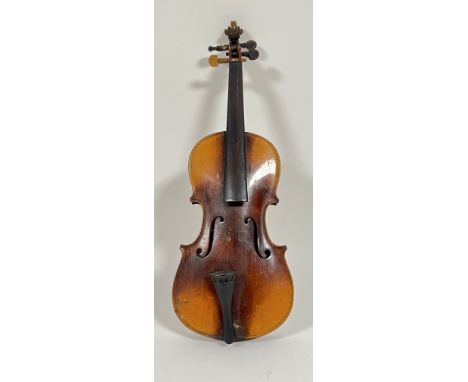 An early twentieth century violin of two-piece back construction with baize-lined fitted case (bows not included)