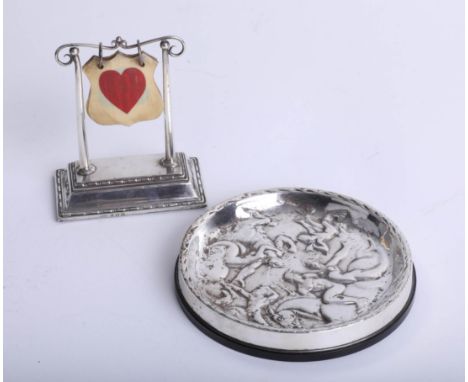 A silver card game stand, height 10cm, together with a Swedish silver coaster,  marked GAB (Guldsmedsaktiebolaget), circa 195