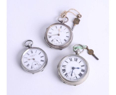 Three various silver open faced pocket watches.