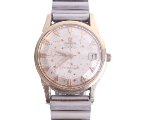 Omega, a vintage gents automatic Constellation chronometer wristwatch in stainless steel, gold plated, dial in poor condition