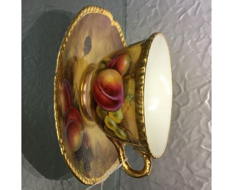 ROYAL WORCESTER PAINTED FRUIT PATTERNED TEA CUP AND SAUCER PAINTED BY J. SMITH