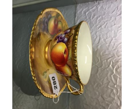 ROYAL WORCESTER PAINTED FRUIT CUP PAINTED BY N.CREED AND A SAUCER PAINTED BY J. SMITH