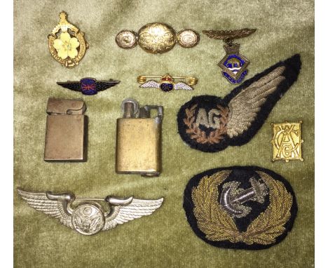 BAG OF SEW ON MILITARY BADGES, MINI LIGHTERS, ENAMEL BADGES