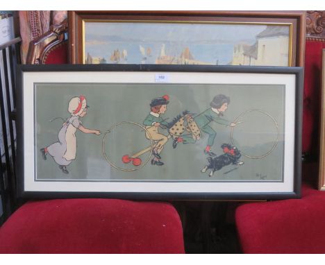 CECIL ALDIN, FRAMED COLOUR PRINT FROM CHILDREN AT PLAY SERIES, APPROXIMATELY 27cm x 69cm 